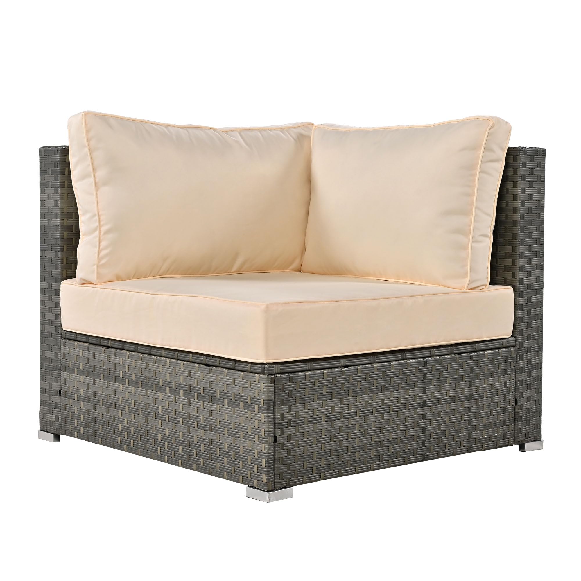 Harper & Bright Designs 6-Piece All-Weather Outdoor Patio Furniture Set - Rattan Wicker Sectional Sofa with Ottoman, Cushions & Trays in Beige - Perfect for Backyard, Garden, Poolside & Terrace Relaxation