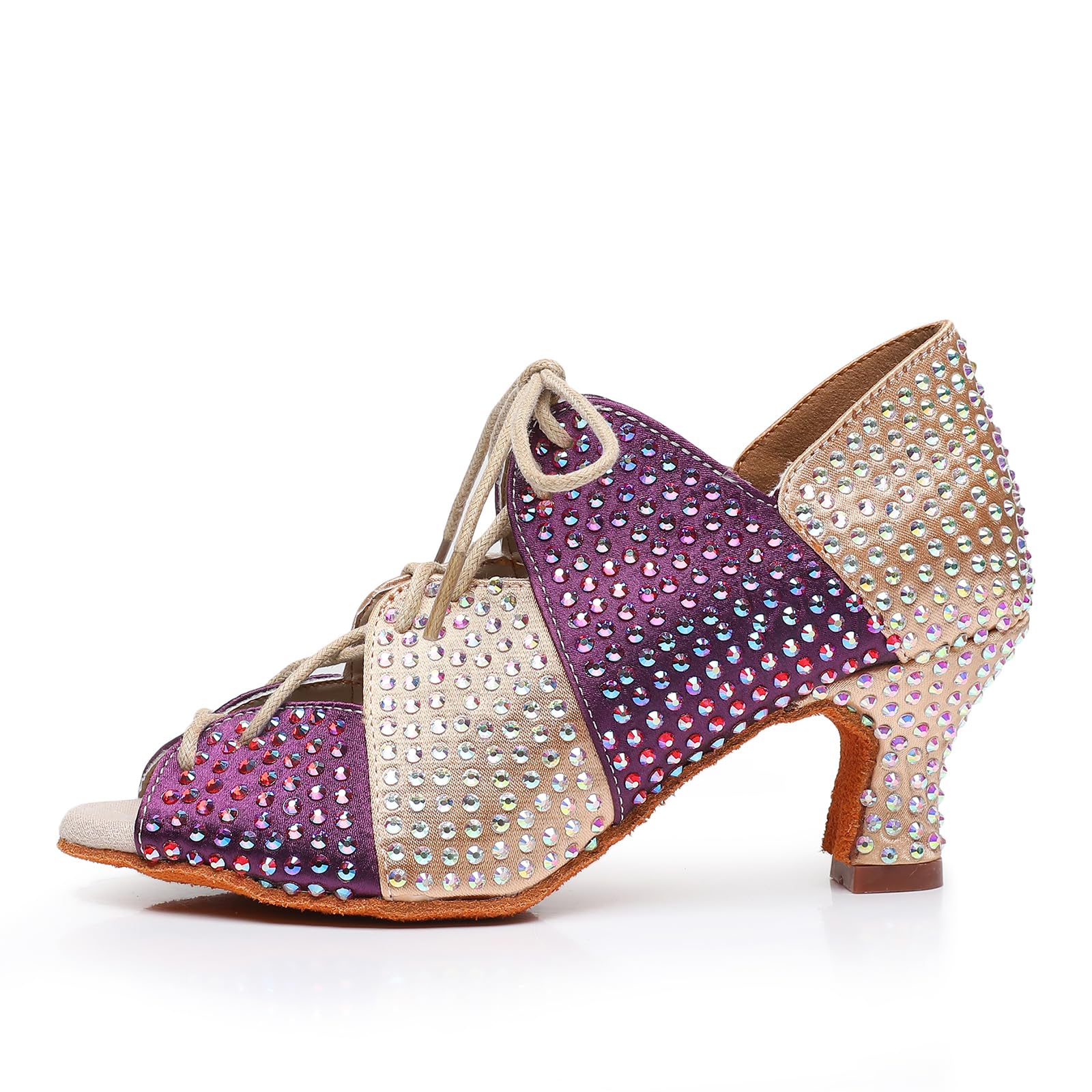 **RUYBOZRY Women's Latin Dance Shoes with Rhinestones - Lace-Up Heels for Salsa, Tango, Ballroom - Model WH7014 | Perfect for Performances, Competitions & Practice**