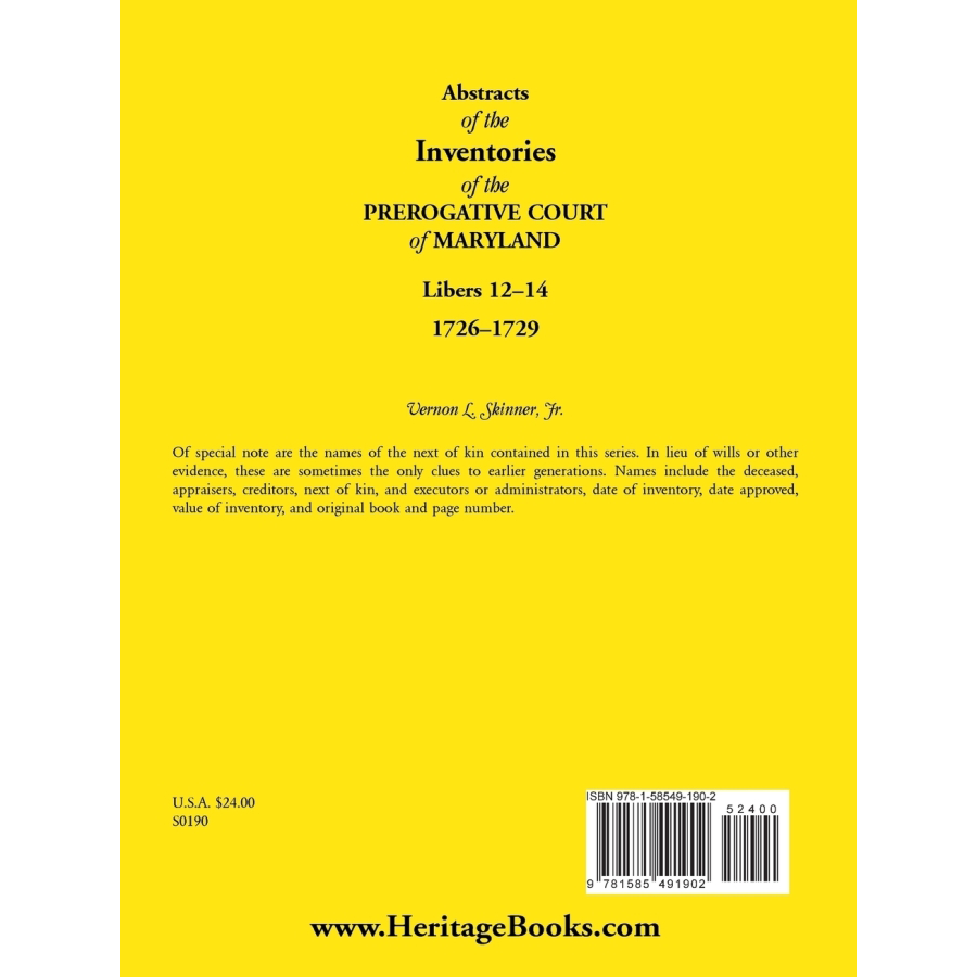 Abstracts of the Inventories of the Prerogative Court of Maryland, 1726-1729, Libers 12-14 | Historical Genealogy Research & Colonial Era Legal Documents for Ancestry Studies