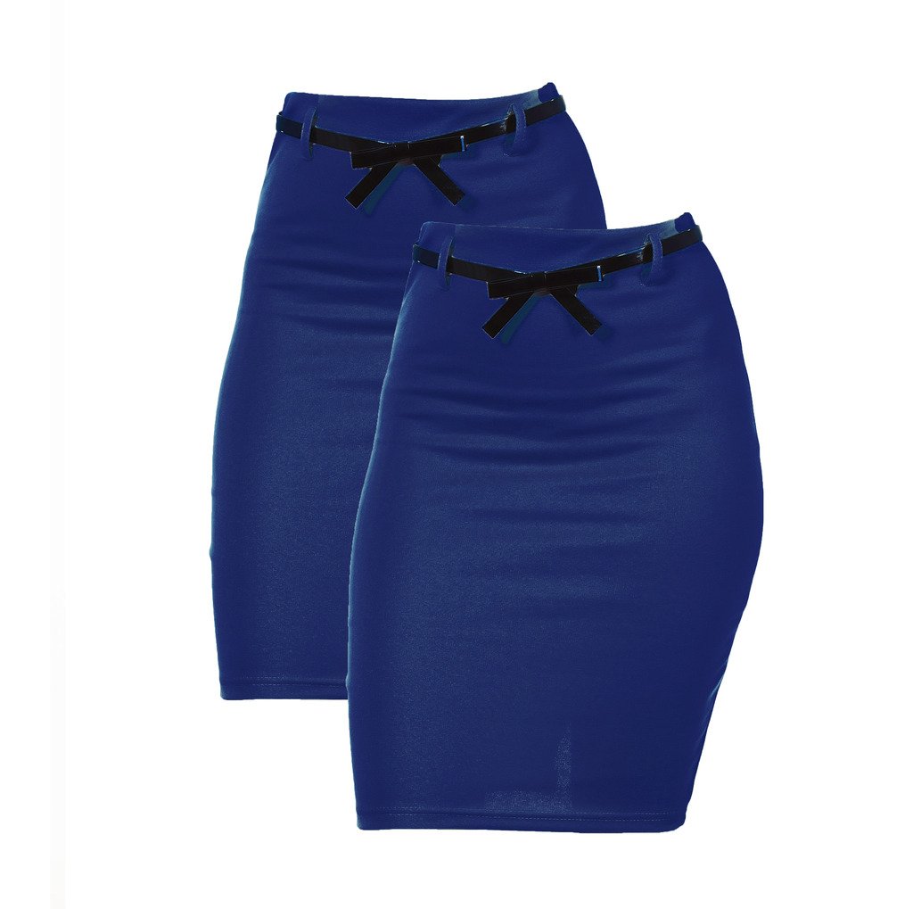 2 Pack Women's High Waist Pencil Skirt - Royal Blue Slim Fit Office Work Skirt for Business, Formal & Professional Wear