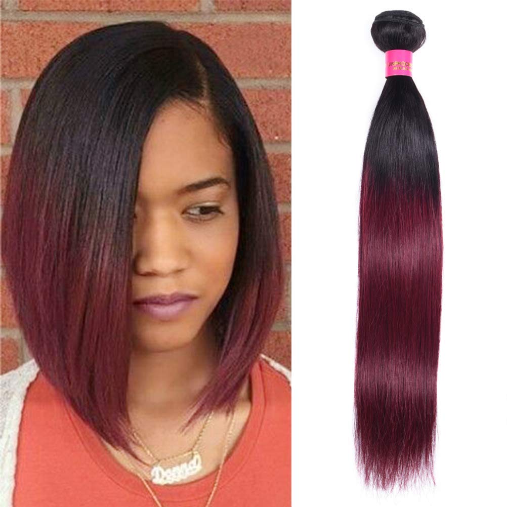WOME Ombre Burgundy Peruvian Human Hair Bundles - Silky Straight 10
