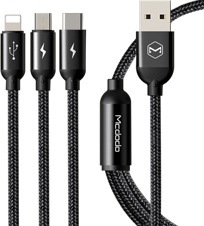 3-in-1 Charging Cable - Lightning, Micro USB & USB-C to USB Fast Charger & Data Sync Cable for iPhone, Android & More - Perfect for Home, Office & Travel