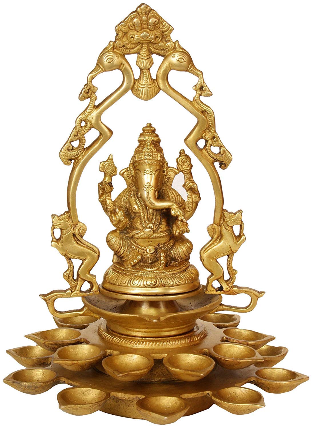 Handcrafted Ganesha Brass Lamp - Elegant Hindu God Statue for Home Decor, Meditation & Spiritual Puja Ceremonies