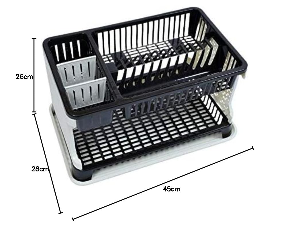 Plastic Kitchen Organizer Rack with Water Storage Tray - Space Saving Countertop Storage for Utensils, Sponges & Dish Soap | Perfect for Small Kitchens & RV Use