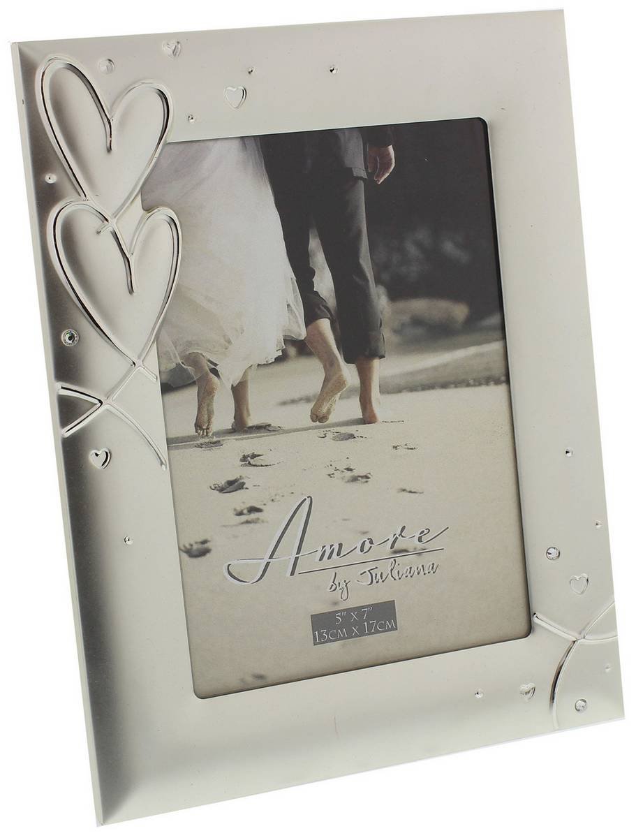 Silver Plated Heart Crystal Photo Frame 5x7