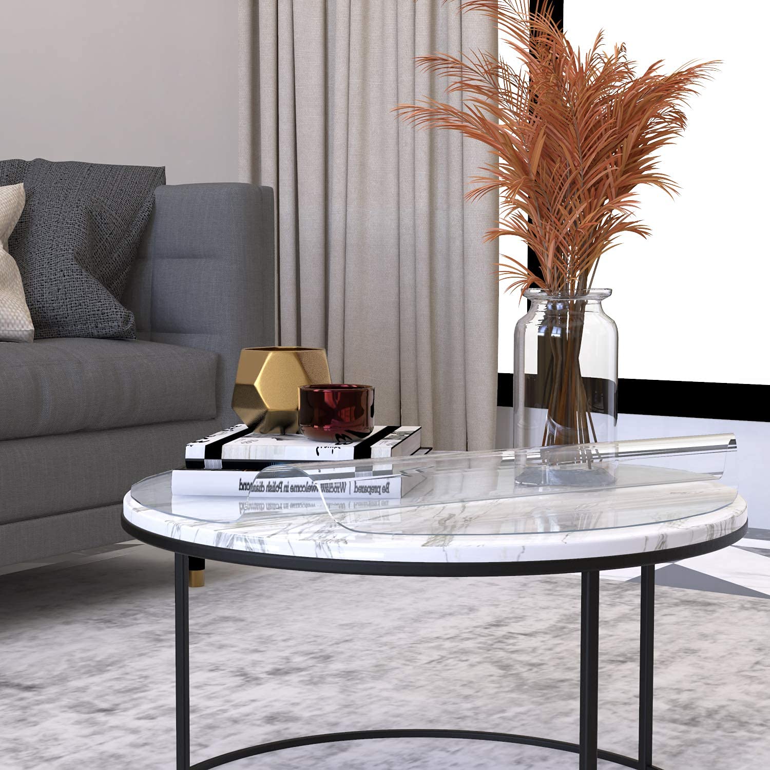 ETECHMART 36 Inch Clear Round Plastic Table Cover - 2mm Thick Waterproof PVC Table Protector for Coffee & Dining Tables | Durable Vinyl Tablecloth for Indoor & Outdoor Use, Party Decor, Home Protection