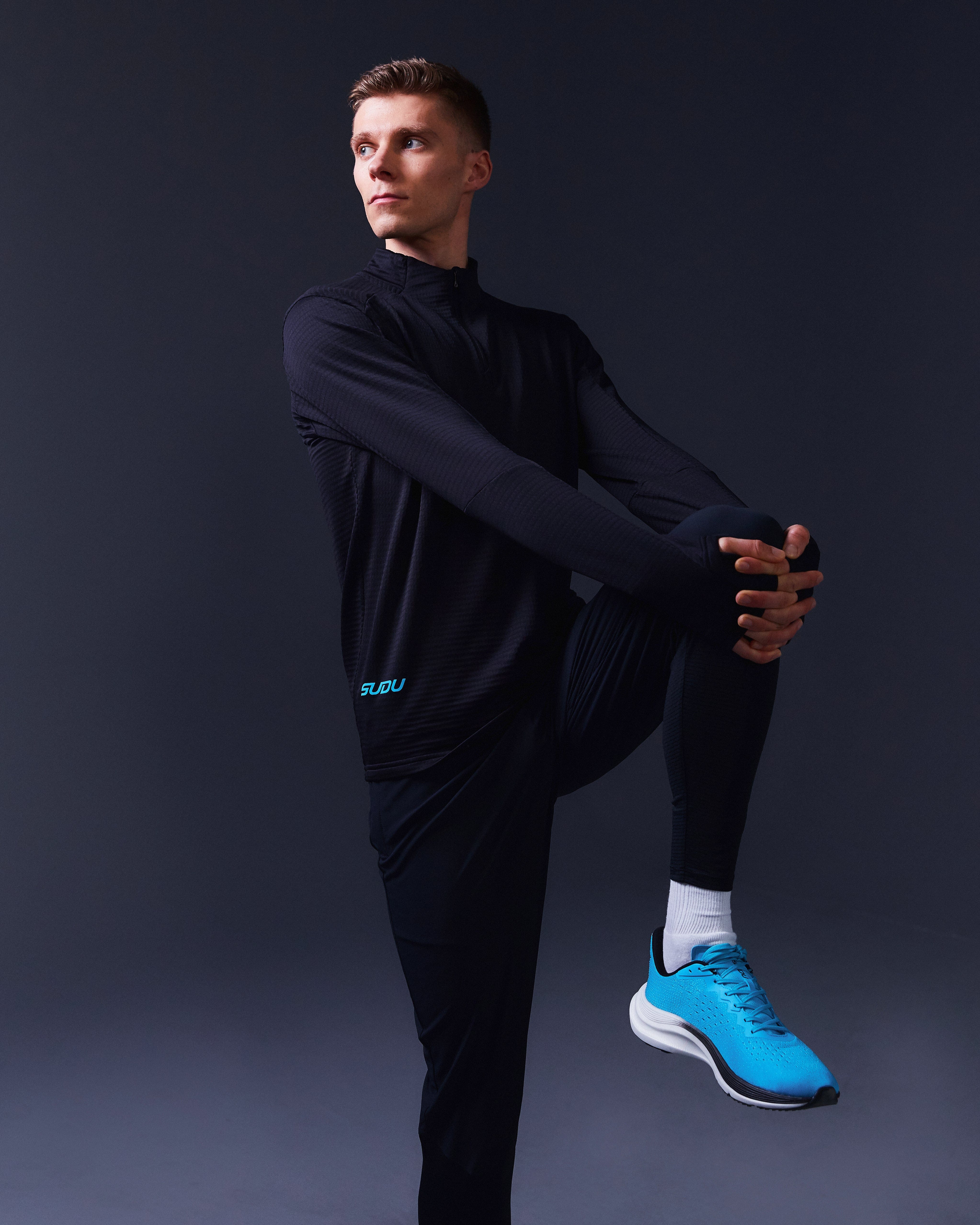 SRZ 01 Zip Mid Layer Jacket - Black & Light Blue | Lightweight Fleece for Hiking, Camping & Outdoor Activities
