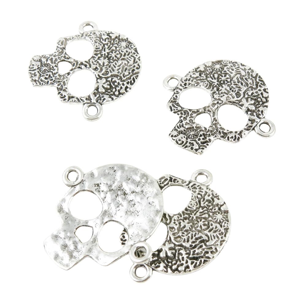 300 PCS Vintage Alloy Necklace Charms - Antique Silver Tone Jewelry Making Supplies, Skull Head Connectors for DIY Crafting (Perfect for Halloween, Gothic, and Steampunk Jewelry Designs)