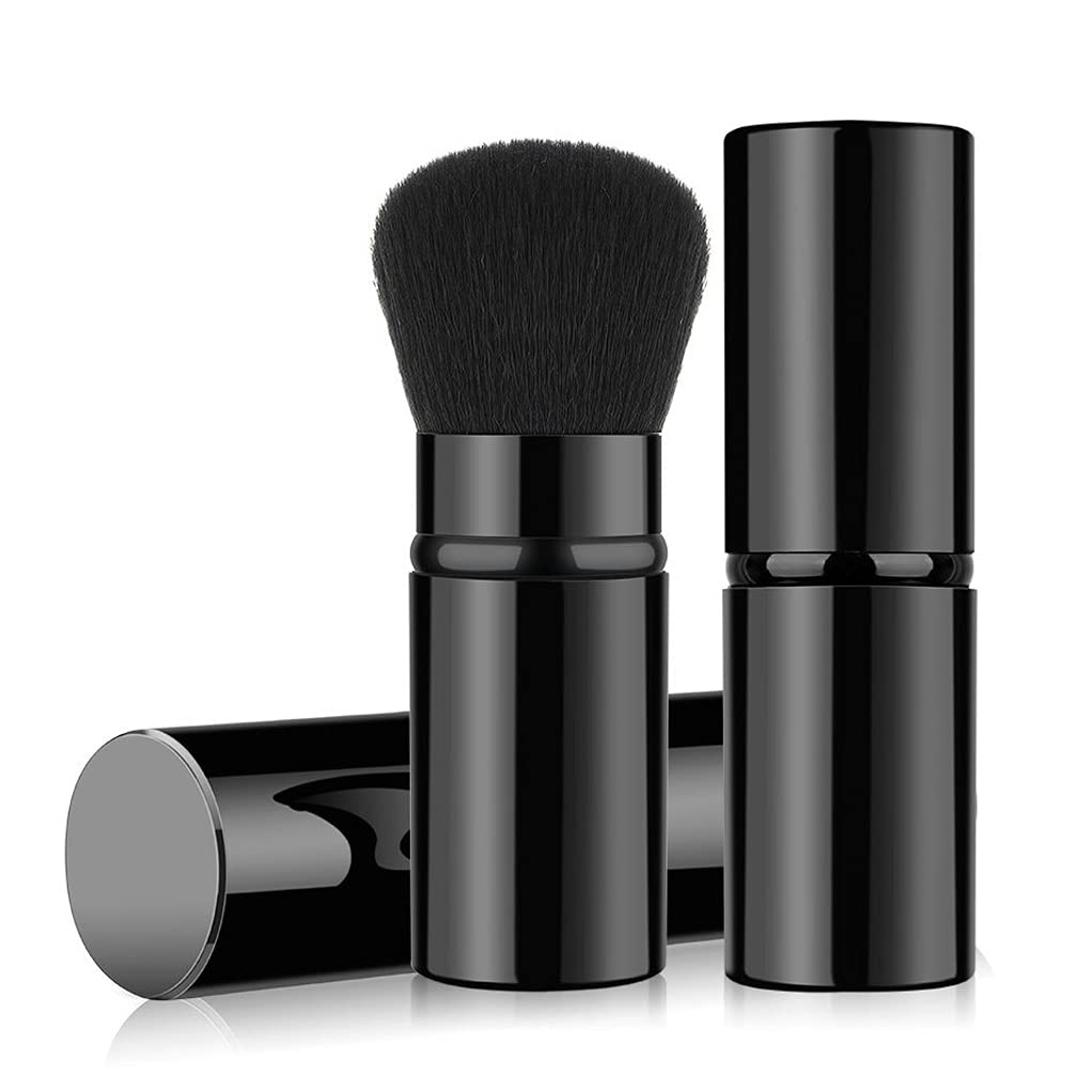 Retractable Kabuki Brush with Cap - Travel Powder & Blush Brush for Flawless Makeup