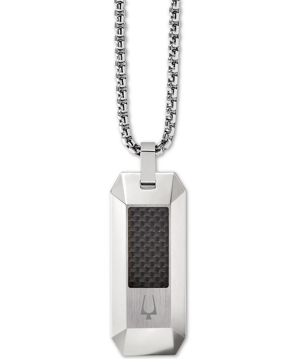 Bulova J96N001 Carbon Fiber Dog Tag Pendant Necklace for Men - Stainless Steel with 26+2 Inch Extender Chain - Stylish Military Inspired Jewelry for Everyday Wear, Gifts & Special Occasions