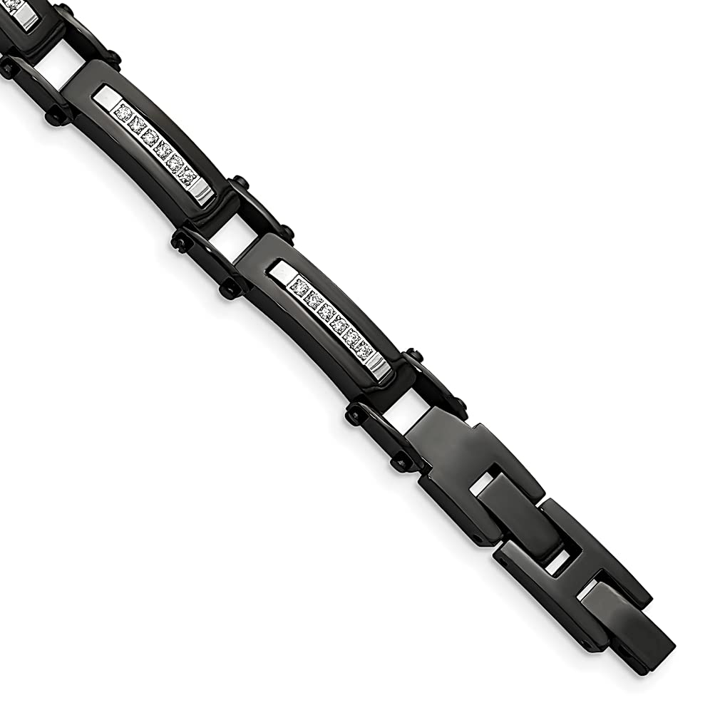 ICE CARATS Stainless Steel Black Cubic Zirconia CZ 8.25 Inch Men's Bracelet with .5 Extender - Stylish Link Chain Jewelry for Men, Perfect Gift for Dad, Husband & Boyfriend - Ideal for Weddings, Parties & Everyday Wear