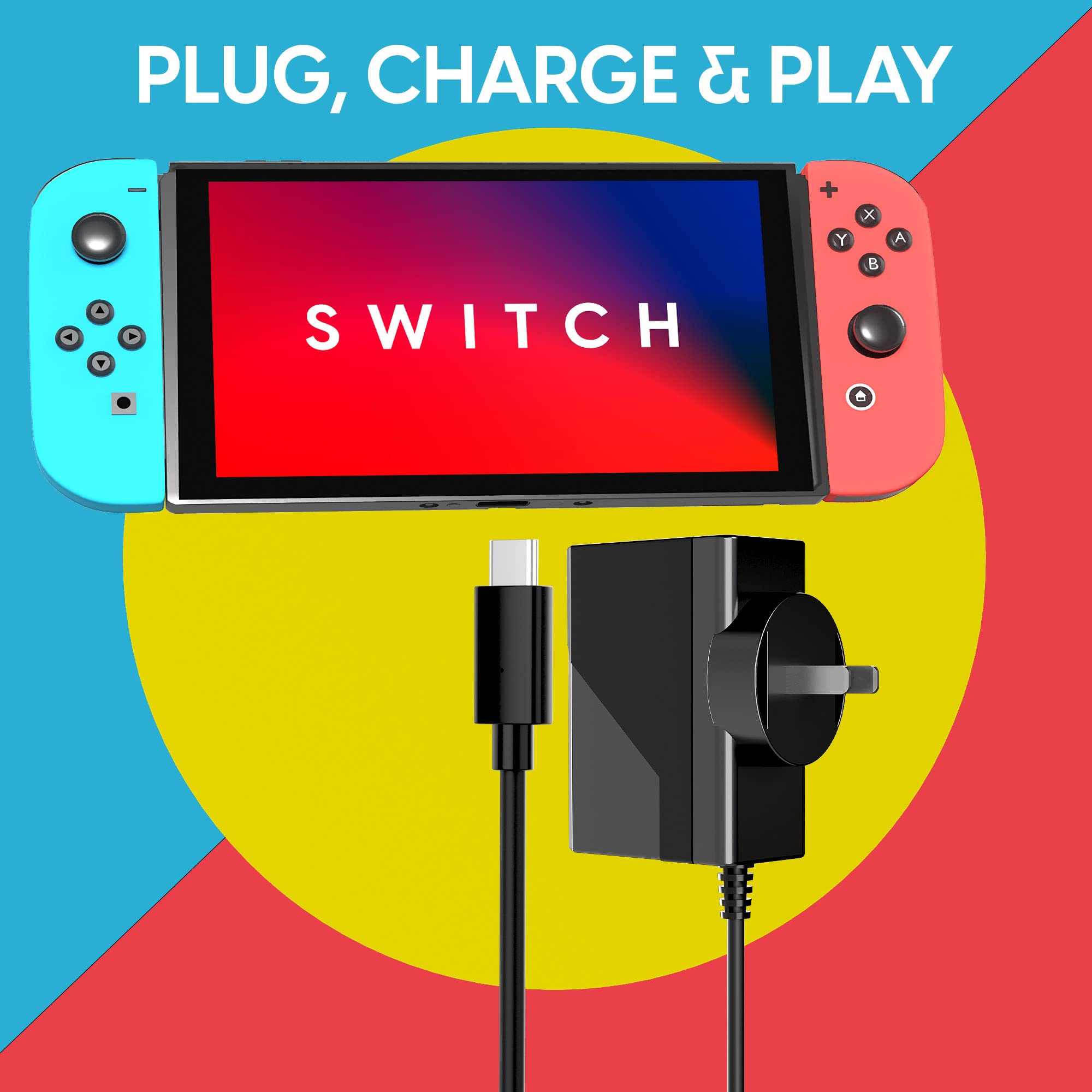 TalkWorks Nintendo Switch AC to USB-C Wall Charger - 5FT Fast Charging Cable for Nintendo Switch, Switch Lite & OLED - Play While Charging - Perfect for Gaming at Home or Travel (Black)