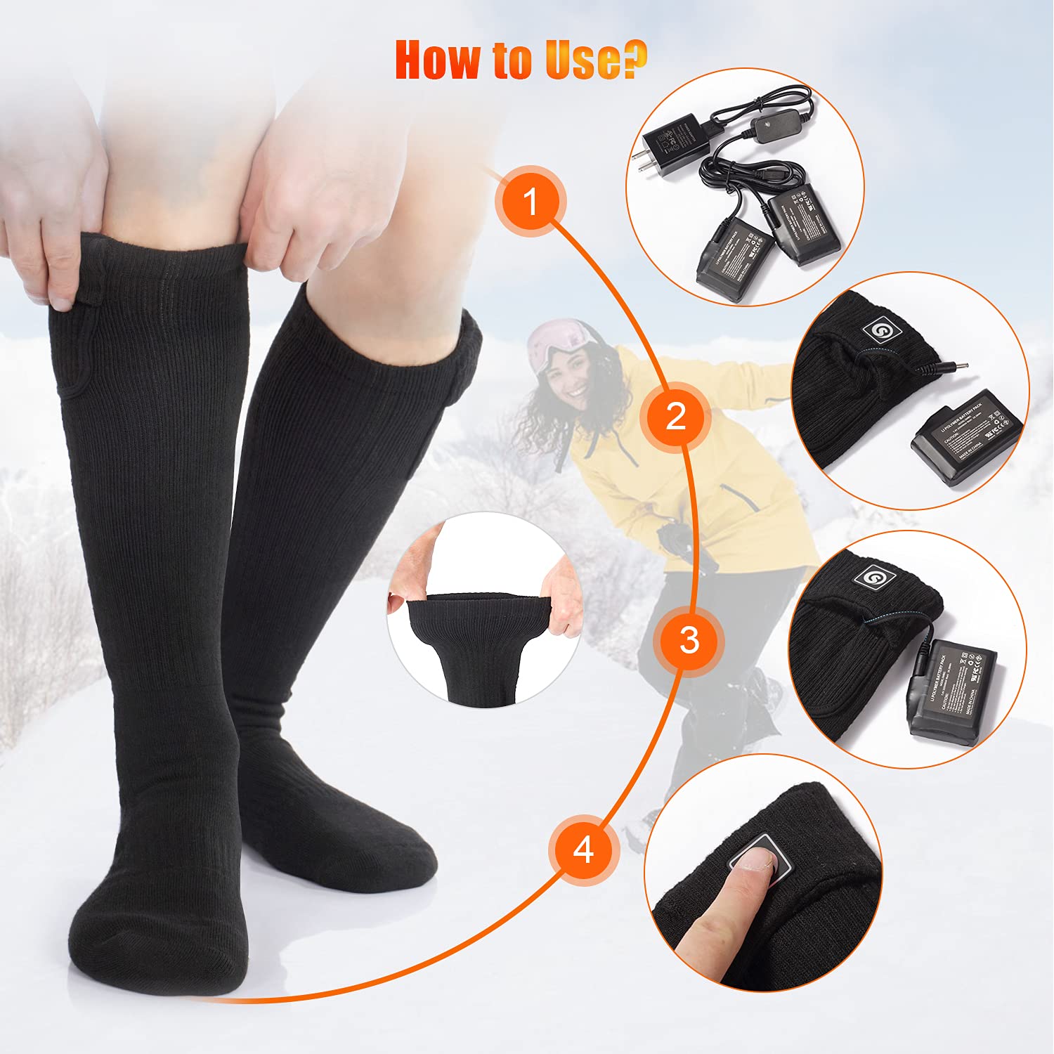 SAVIOR HEAT Rechargeable Electric Heated Socks for Men & Women - Battery Powered Thermal Winter Socks for Skiing, Snowboarding, Hiking, Camping, Hunting & Outdoor Activities - Keep Feet Warm in Extreme Cold Weather