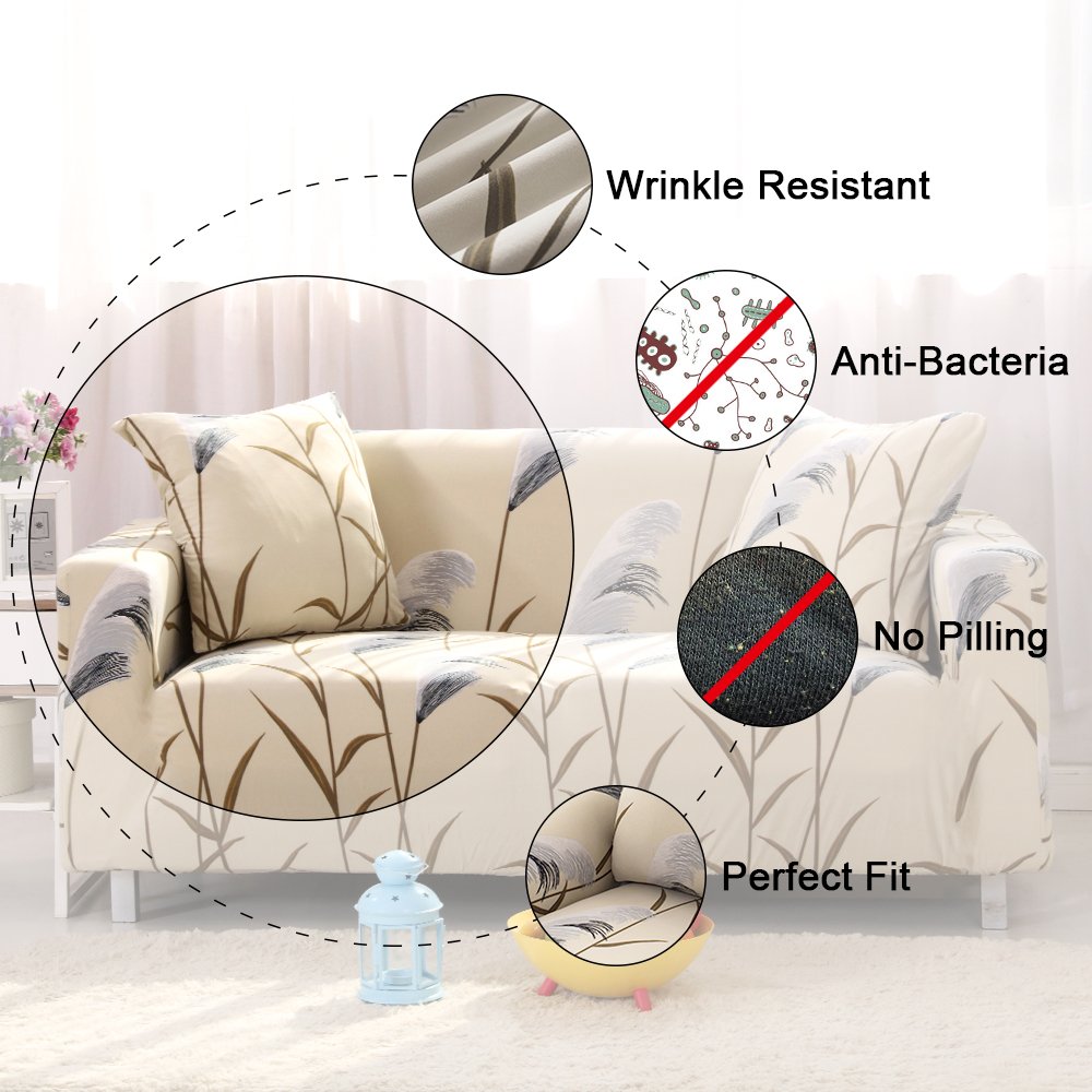 Lamberia Printed Stretch Sofa Slipcover for Couches & Loveseats - Reed Flying Pattern with 2 Free Pillow Covers | Perfect for Living Room, Bedroom & Home Decor Protection