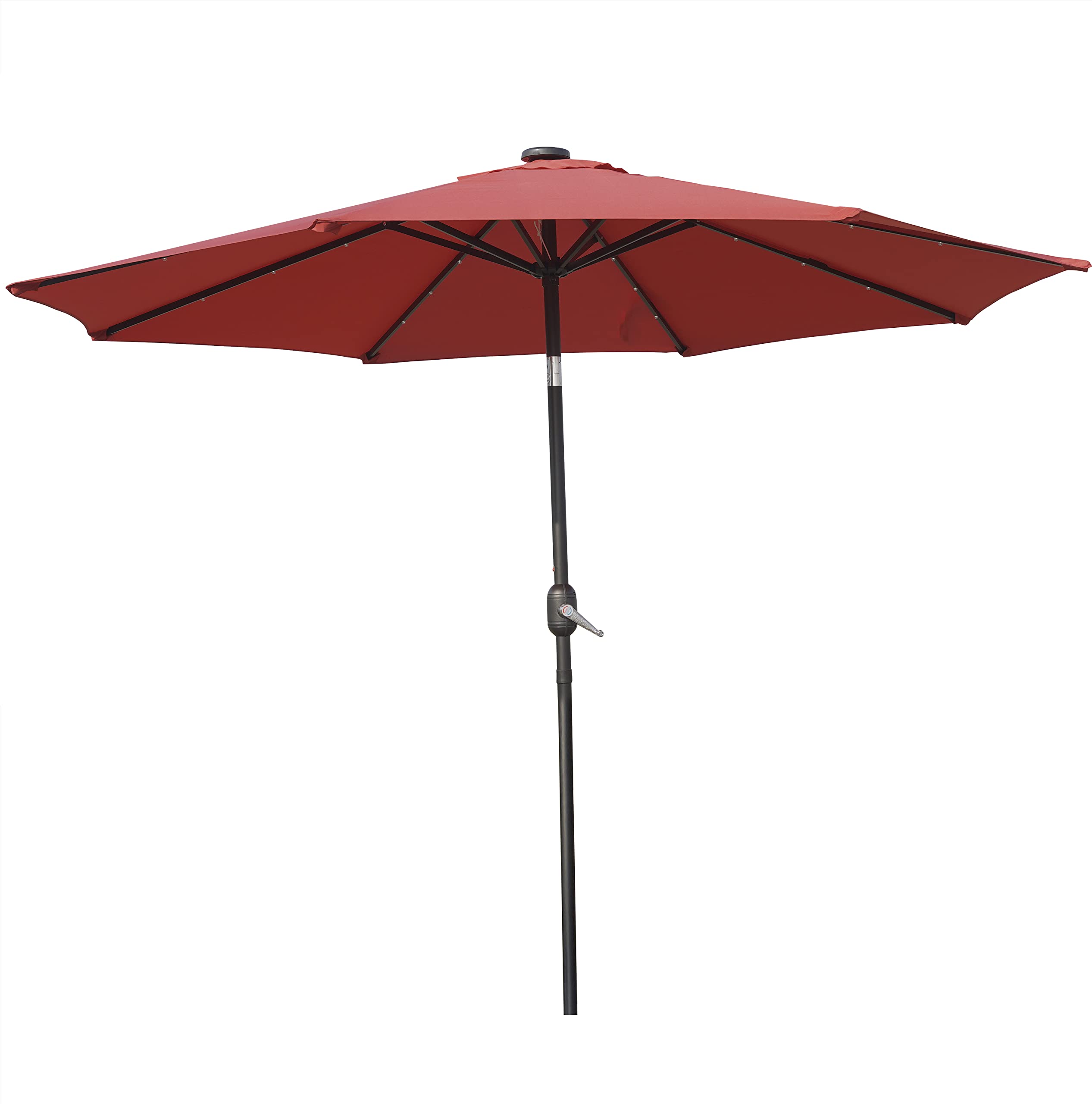 LeisureMod Sierra 9-Foot Outdoor Patio Umbrella with Crank & Tilt Mechanism, Solar LED Lights - Perfect for Backyard, Poolside, and Garden Relaxation