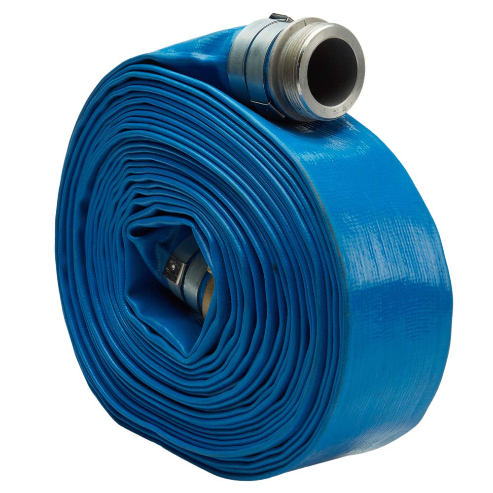 1-1/2 Inch x 50 Feet Blue PVC Pool Pump Hose - Heavy Duty Backwash Filter Discharge Drain Hose - Flexible Lay Flat Water Hose for Swimming Pools, Hot Tubs, and Water Transfer - Ideal for Trash Pumps and Industrial Use