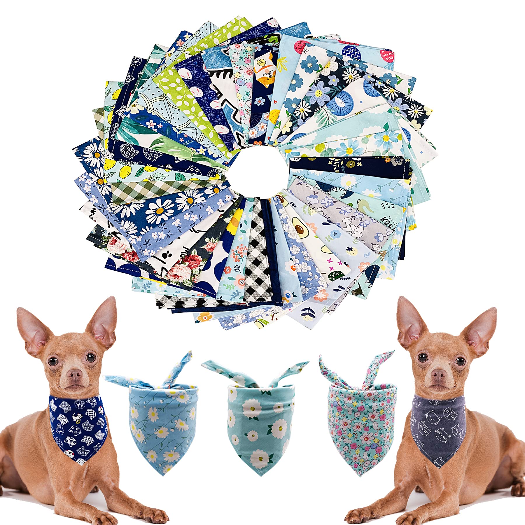 50pcs Bulk Washable Cotton Dog Bandanas for Small Medium Dogs & Cats - Triangle Head Scarves Bibs for Puppies Grooming & Photo Props - Perfect for Pet Shows, Birthday Parties & Daily Fashion Accessories