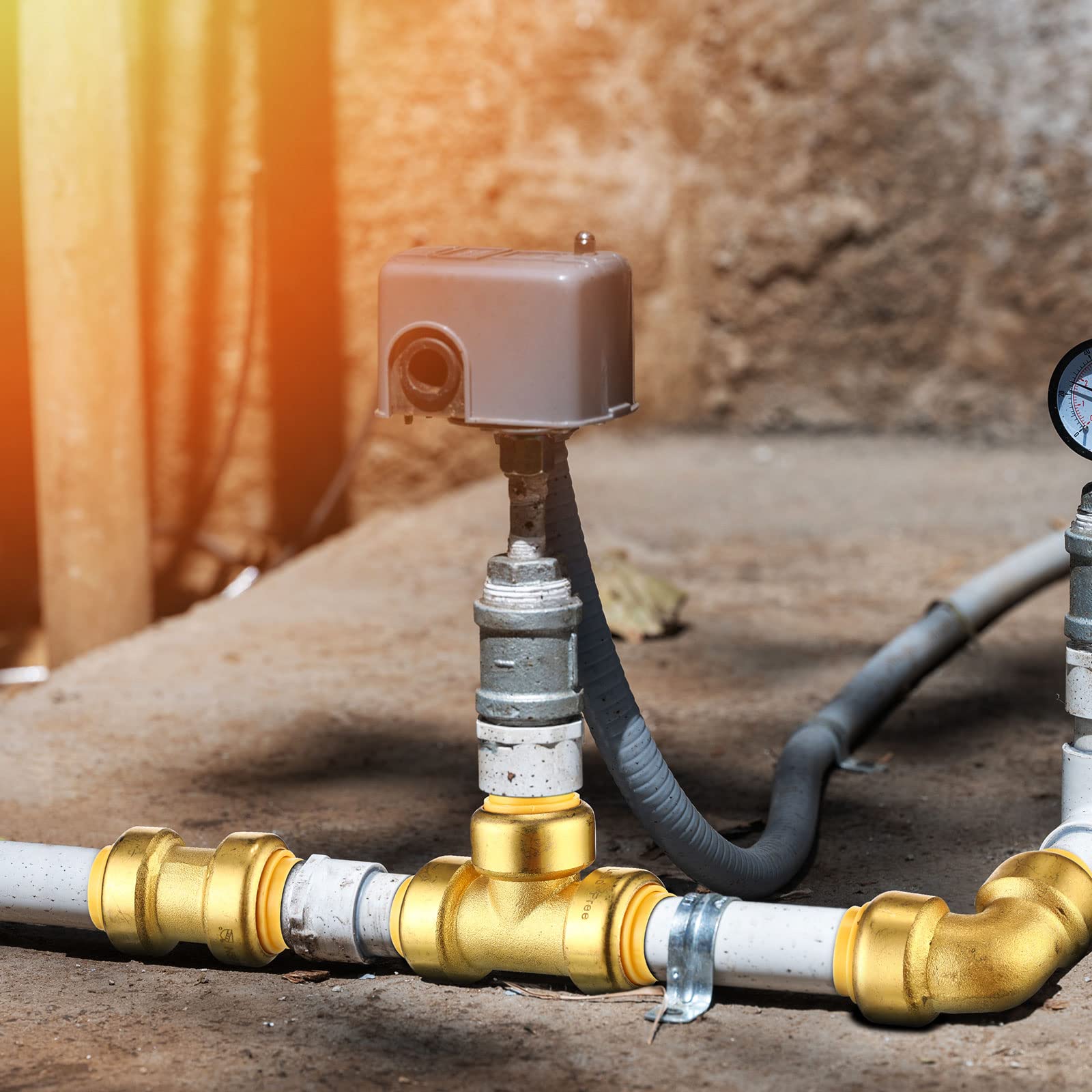 35 Pieces 1/2 Inch Push to Connect Brass Plumbing Fittings Kit - 14 Straight Couplings, 14 Pcs 90 Degree Elbows & 7 Tee Push Fit Connectors for Copper PEX CPVC Pipe - Perfect for DIY Plumbing Repairs and Water Supply Installations