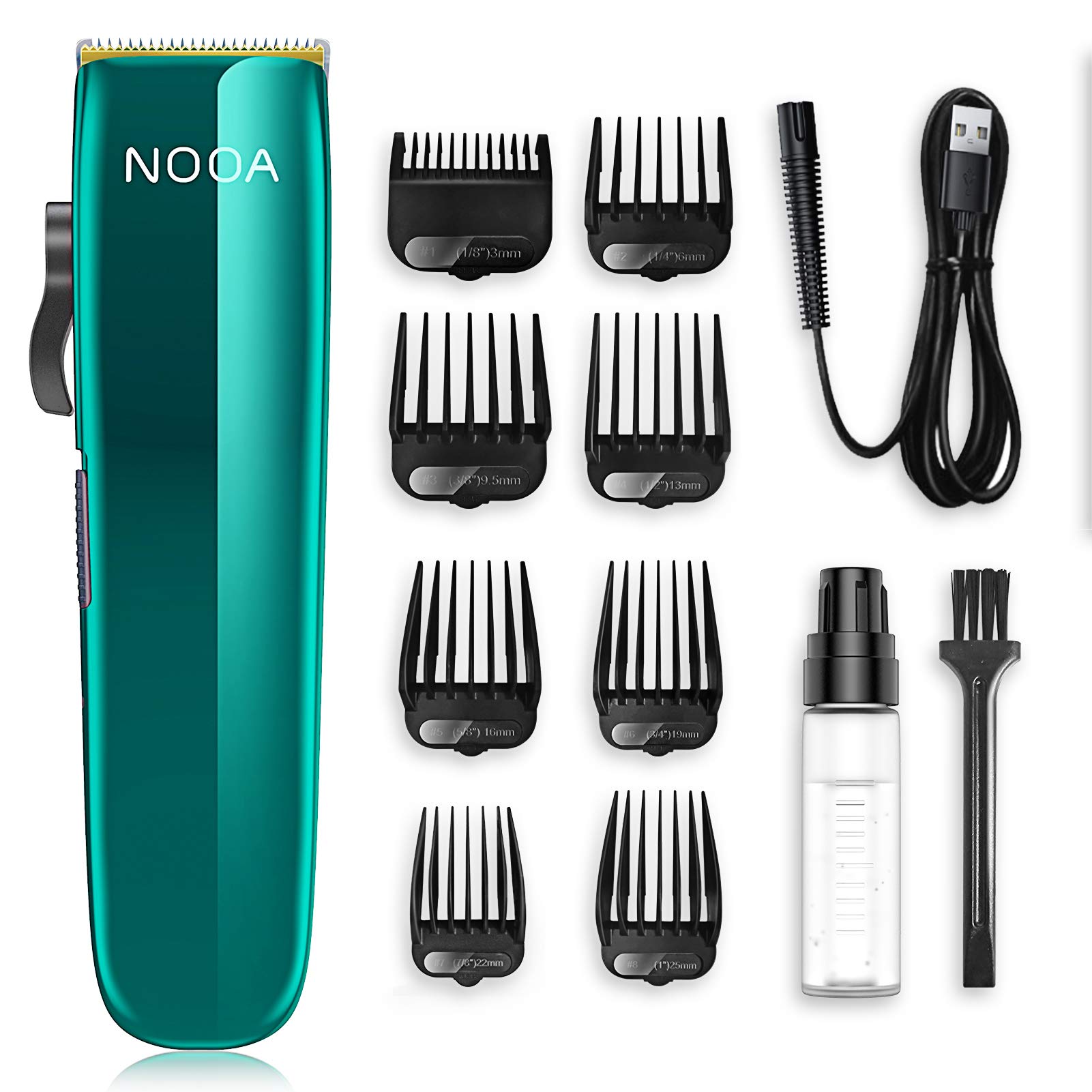 NOOA Cordless Hair Clippers for Men - Rechargeable Hair Trimmer & Beard Grooming Kit with Body Groomer - Professional Barber Clippers for Home Use (Green) - Perfect for DIY Haircuts, Beard Trimming & Body Grooming at Home