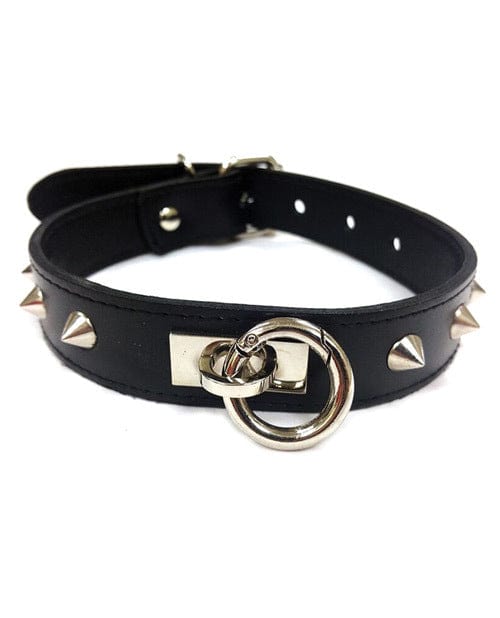 Black Rouge Leather O-Ring Studded Dog Collar - Stylish & Durable Pet Accessory for Training, Walking & Fashion