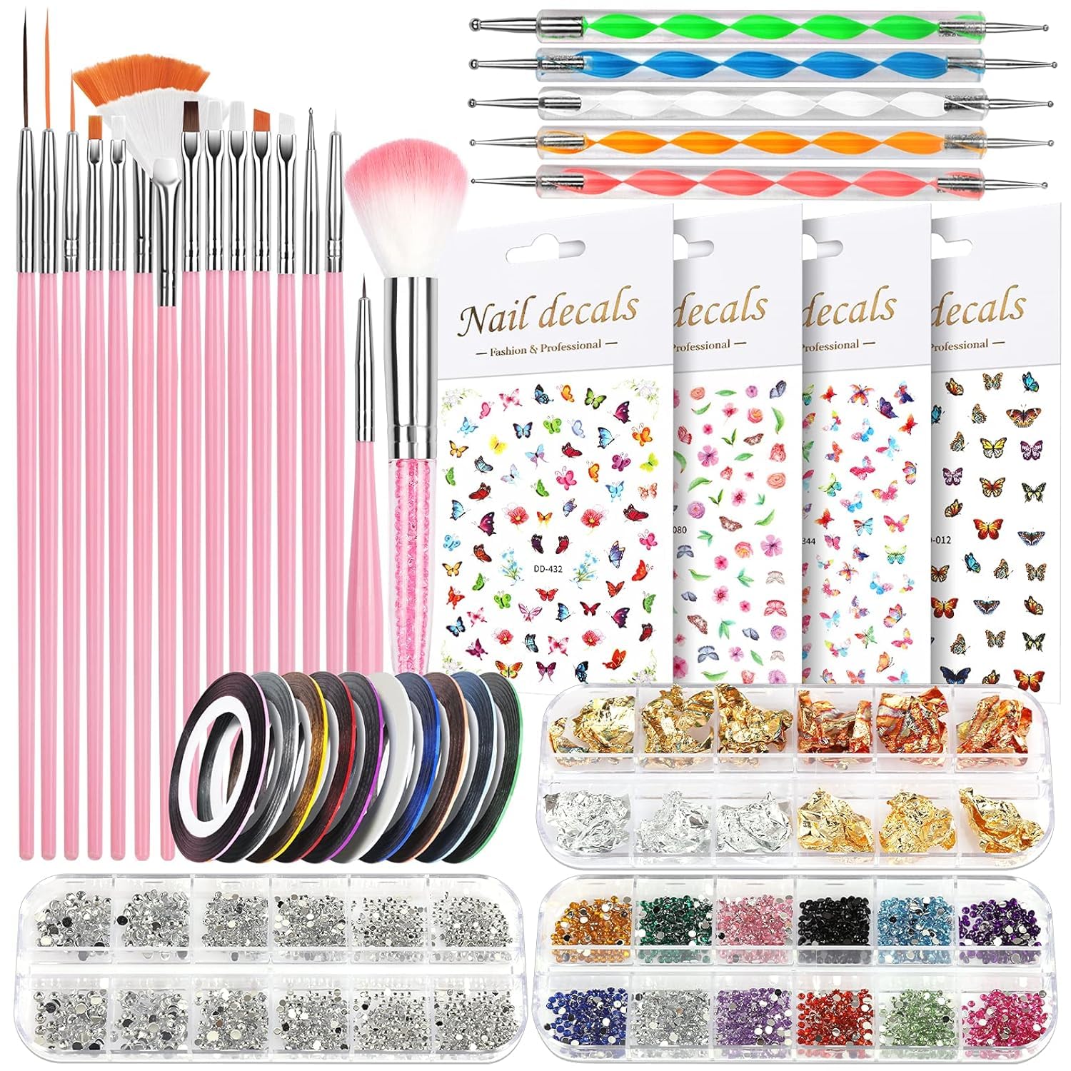 Professional Nail Extension Kit for Beginners - Complete Nail Art Supplies Set with Brushes, Dotting Tools, Stickers, Rhinestones, Foil & Tapes | DIY Manicure, Salon Quality Nail Design at Home