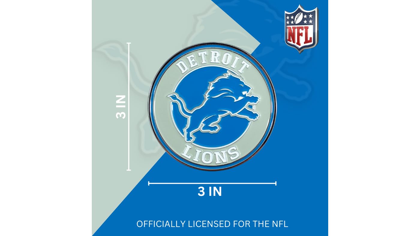 FANMATS Detroit Lions NFL 3D Metal Team Emblem Decal - Weatherproof Indoor/Outdoor Sticker for Cars, Coolers, Lockers & Toolboxes - Easy Peel & Stick Application - Perfect Football Fan Gift for Game Day, Tailgating & Home Decor