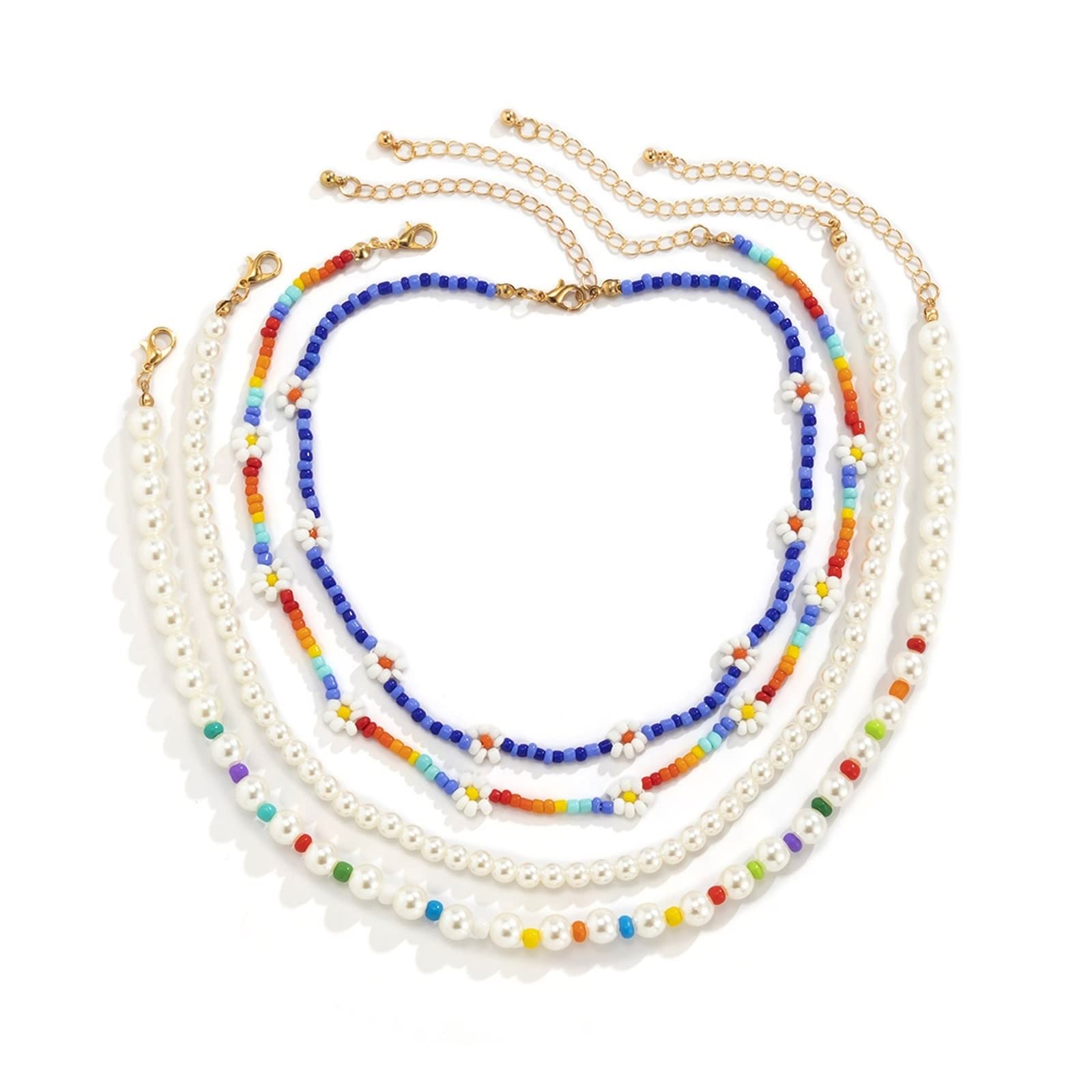 Stylish Gold Layered Necklace Set for Women - Daisy Pearl Beaded Alloy Jewelry | Perfect Gift for Mom, Birthday, Anniversary & Everyday Wear