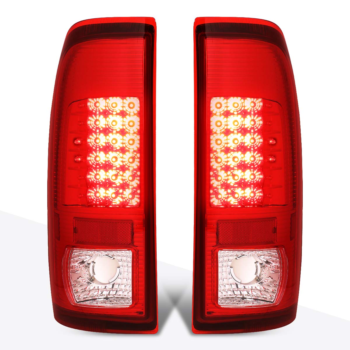 PM PERFORMOTOR Full LED Tail Lights Brake Lamps Assembly for 97-07 Ford F250 F350 F450 F550 Super Duty - Chrome Housing with Red Lens - Enhanced Visibility & Safety for Night Driving & Towing