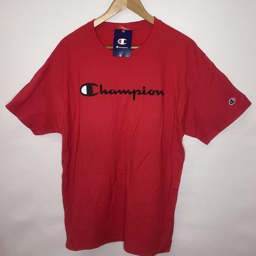 Champion Men's Classic Script T-Shirt - Red, Large (US Size) | Comfortable Cotton Tee for Casual Wear, Gym & Everyday Outfits