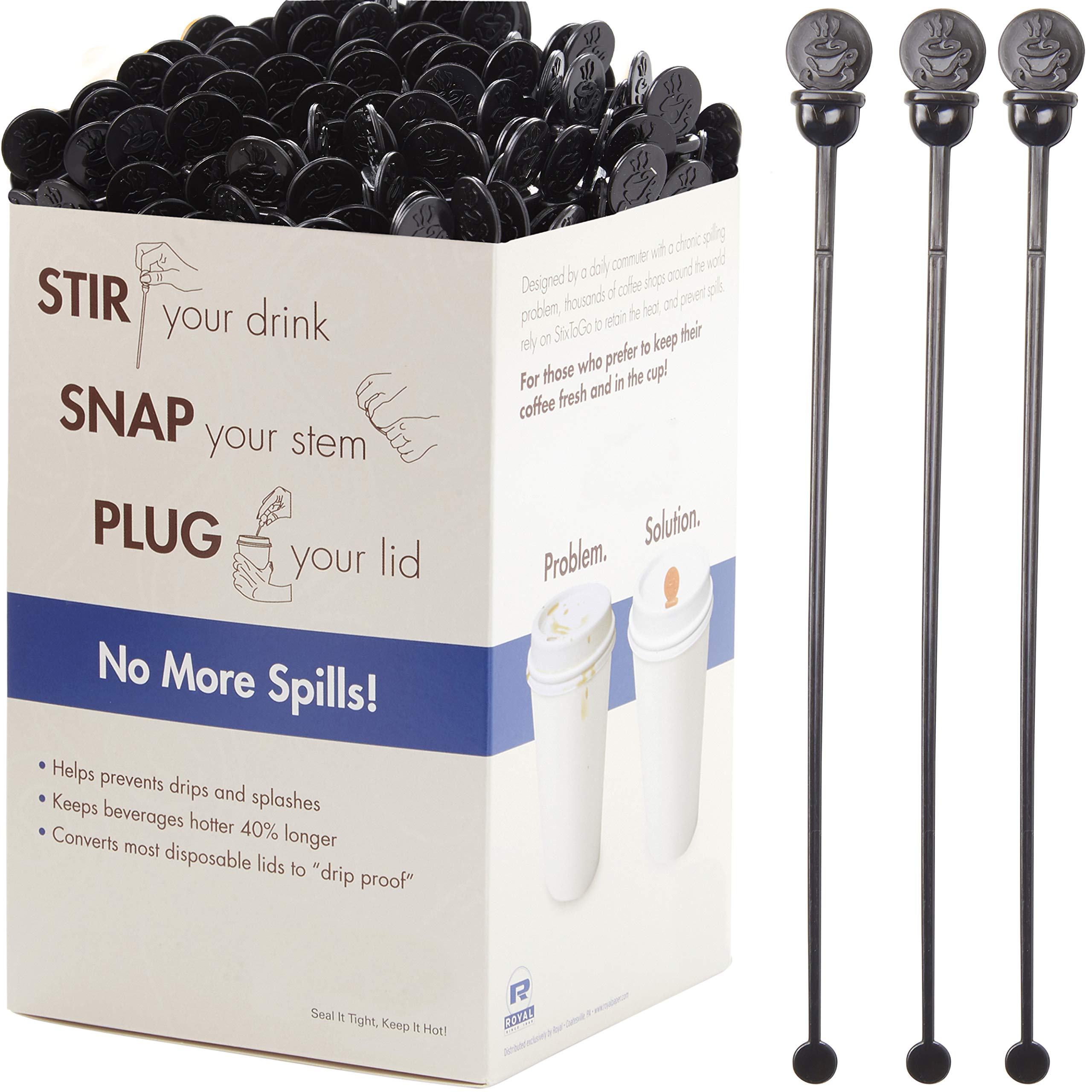 Premium BPA-Free 7-Inch Coffee Stoppers - 1200 Pack | Cafe-Grade Black Plastic Lids with Stirrer Paddles | Disposable Drink Plugs for Hot Beverages | Ideal for Coffee Shops, Offices & Catering Services | Bulk Stir Stick Supplies for Commercial Use