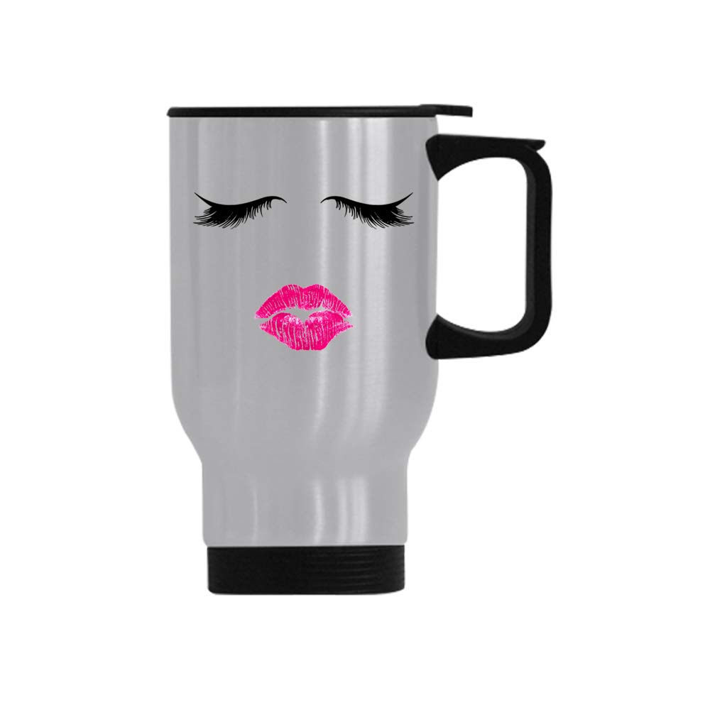 Funny Lashes & Lipstick Coffee Mug - Stainless Steel Travel Mug for Women - Cute Gift Idea for Makeup Lovers - Perfect for Office, Home & Travel
