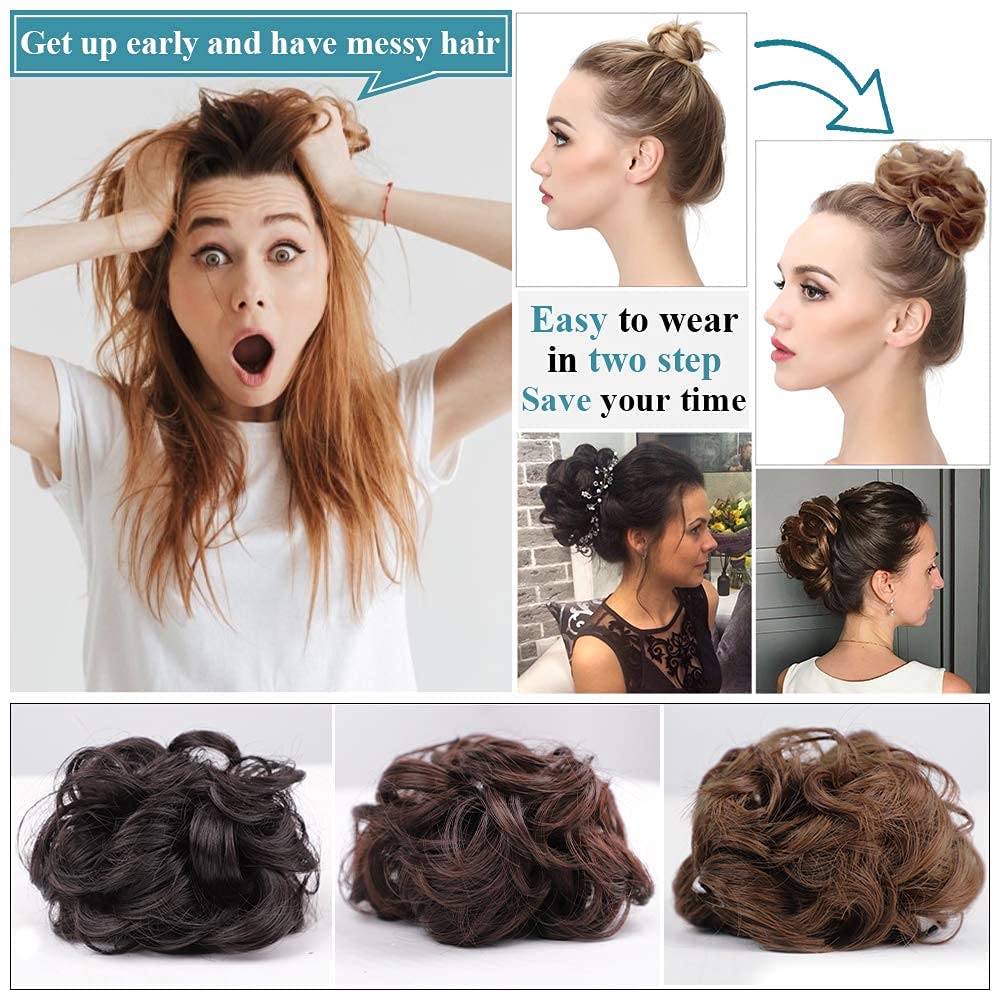 Messy Bun Hair Piece - Synthetic Fiber Hair Bun with Clutcher Design in Brown | Perfect for Quick Hairstyles, Cosplay, and Everyday Wear
