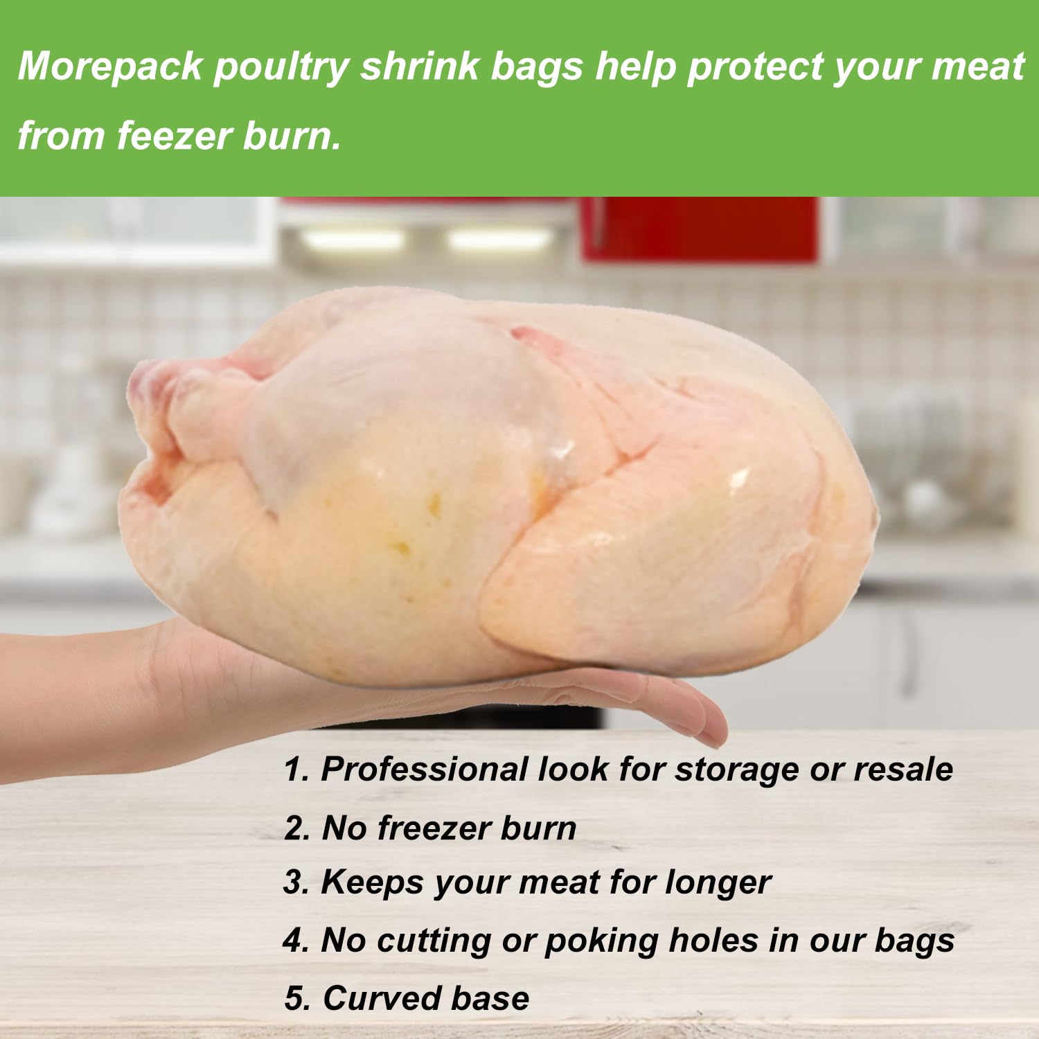 100 Pack 10x16 Inches Clear Poultry Heat Shrink Bags with Zip Ties - Freezer Safe Chicken & Rabbit Vacuum Sealer Bags for Food Storage, Hunting Game, Farm Meat Preservation