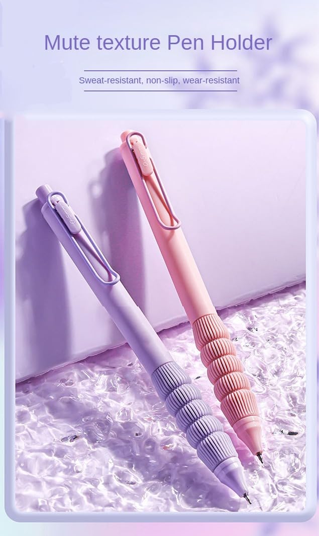 Smooth Writing Push-Action Gel Pen with Comfortable Silicone Grip - No Smudge, Black & Purple - Perfect for Office, School, Note Taking & Journaling