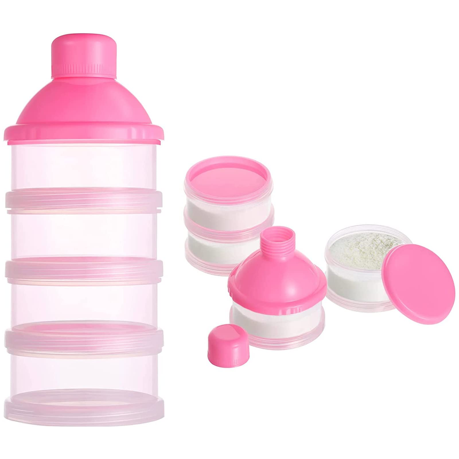 Portable 4-Layer Baby Formula Powder Dispenser - Travel Milk Powder Storage Container for Infant Formula, Snacks & Candy - BPA-Free, Leak-Proof, Compact Design (Pink) | Perfect for On-the-Go Feeding, Daycare, Travel & Home Use