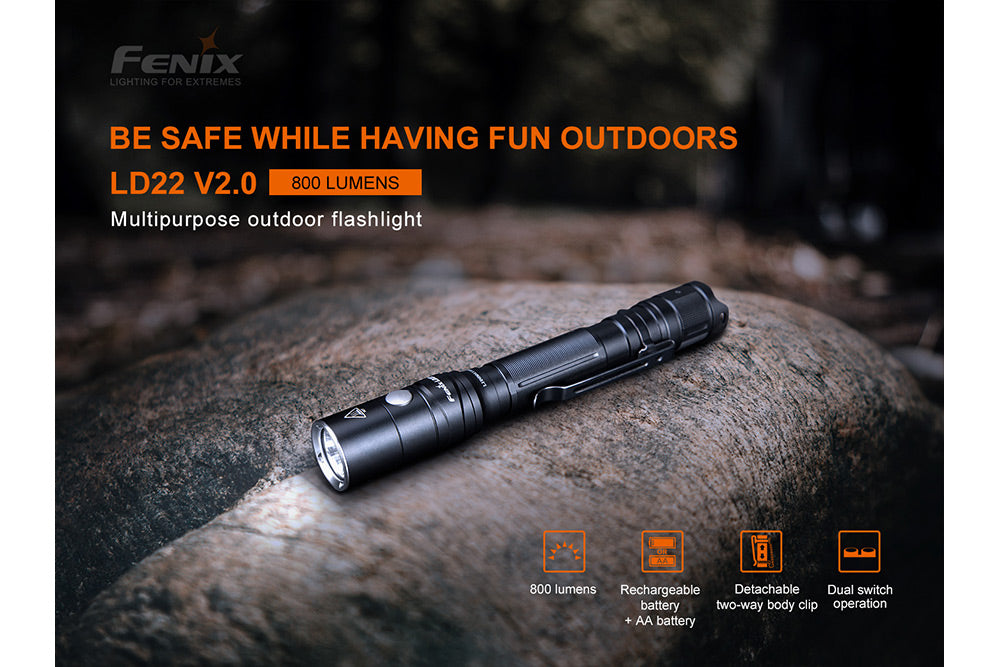 Fenix LD22 V2 Compact LED Flashlight - 800 Lumens High Brightness, Waterproof, Rechargeable - Perfect for Camping, Hiking, Emergency & Outdoor Adventures