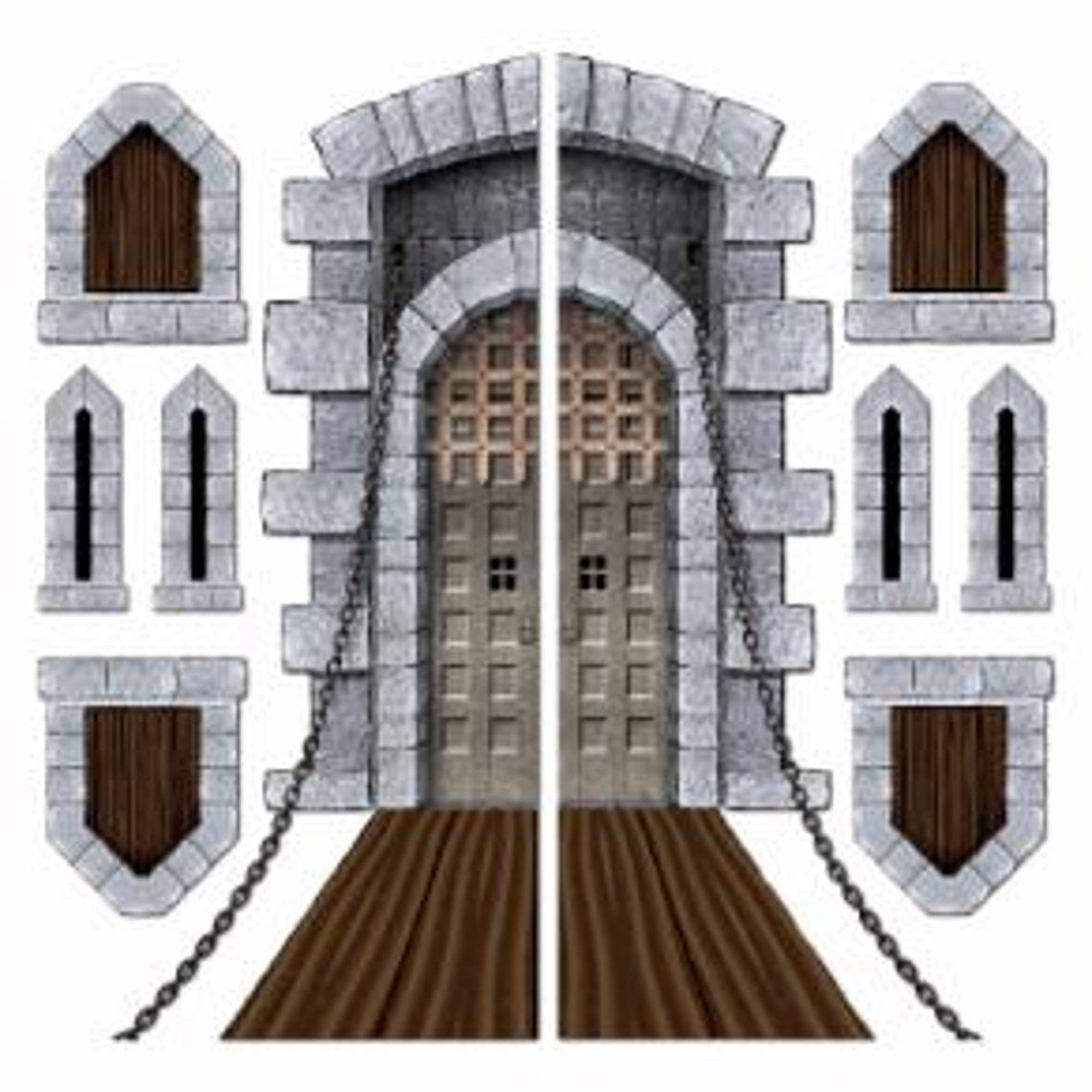 Castle Door & Window Props Set of 9 - Medieval Themed Decorative Accessories for Halloween, Theater, and Party Decorations