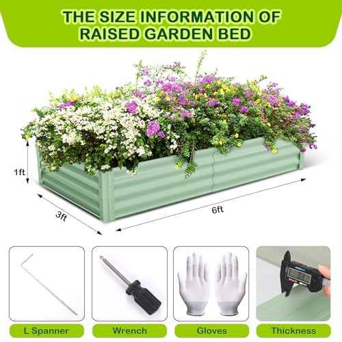 GARVEE 2 Pack 6' x 3' x 1' Galvanized Raised Garden Beds with Open Base & Safety Edge - Premium Quality Metal Planter Box for Outdoor Gardening, Vegetables, Flowers & Herbs - Includes Free Gardening Gloves (Green)