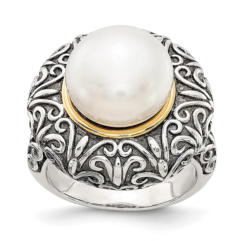 14K Gold Plated 925 Sterling Silver 12mm Freshwater Cultured Pearl Ring for Women - Elegant Fine Jewelry Gift for Her - Perfect for Weddings, Anniversaries & Special Occasions