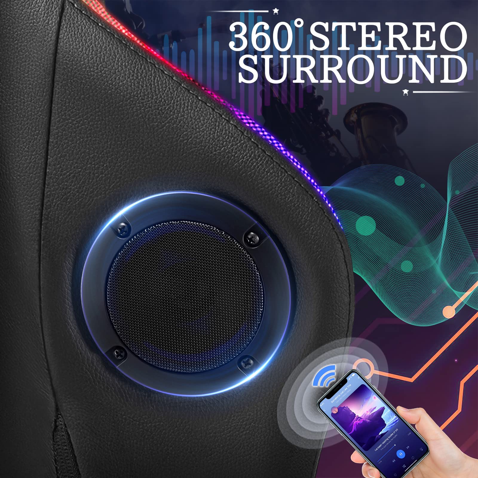 RGB Gaming Chair with Bluetooth Speakers & LED Lights - Ergonomic Massage Computer Chair with Adjustable Footrest, High Back & Lumbar Support - Red & Black Gaming Throne for PC, Console & Streaming Setup