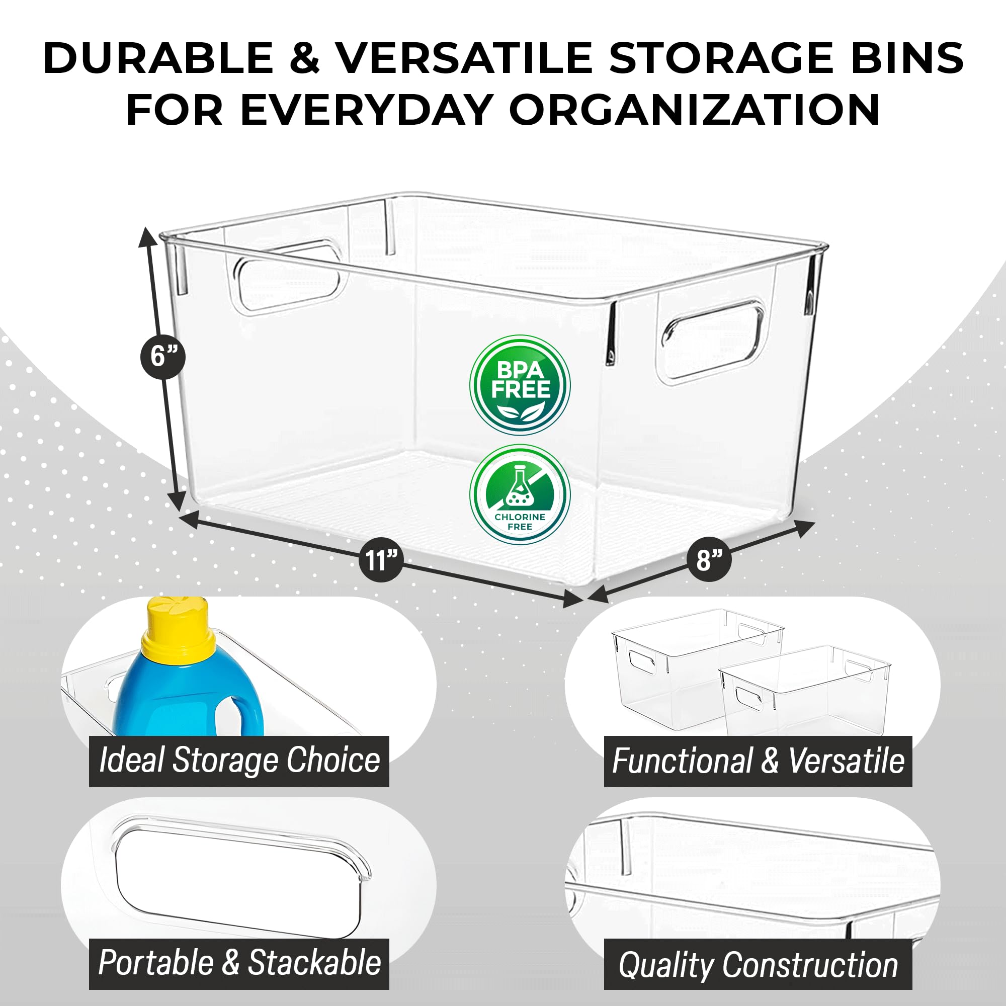 Clear Plastic Storage Bins with Lids - Stackable Pantry Organizers & Kitchen Storage Containers for Home, Office, Closet | Perfect for Organizing Food, Clothes, Toys & Household Items