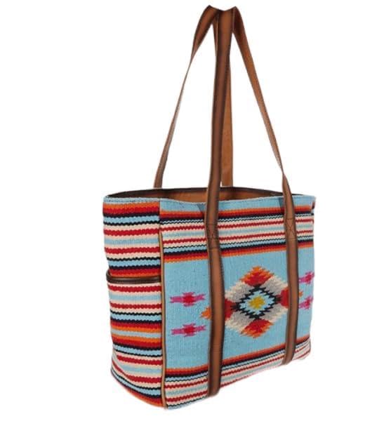 STS Ranchwear Saltillo Tote Bag - Light Blue, Orange & Pink Stripes - Stylish Cowgirl Beach Tote for Women - Perfect for Western Rodeo, Vacation & Everyday Use