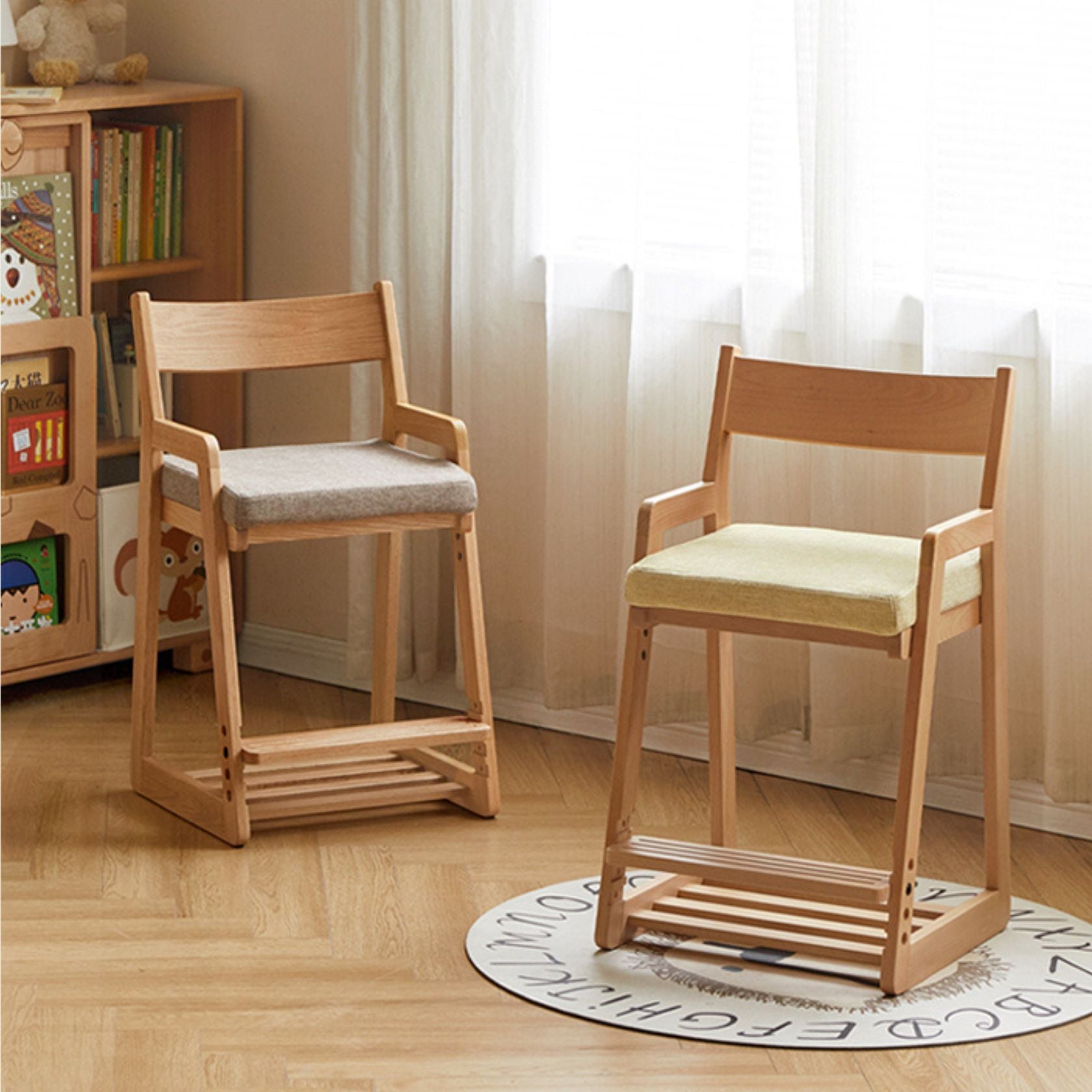 Solid Wood Lift Children's Chair - Beech & Oak Wooden High Chair for Kids - Perfect for Dining, Learning & Playtime at Home