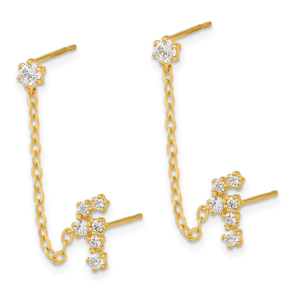 14K Gold CZ Double Post Constellation Earrings with Chain - SE2548 | Elegant Zodiac Jewelry for Women, Perfect for Birthdays, Anniversaries & Special Occasions