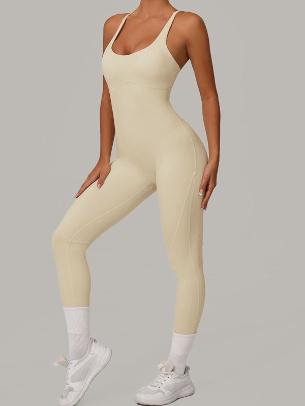 ZASUWA Women's Sexy Cross Back Push Up Jumpsuit - Stretchy Bodycon Romper for Date Night & Club Wear