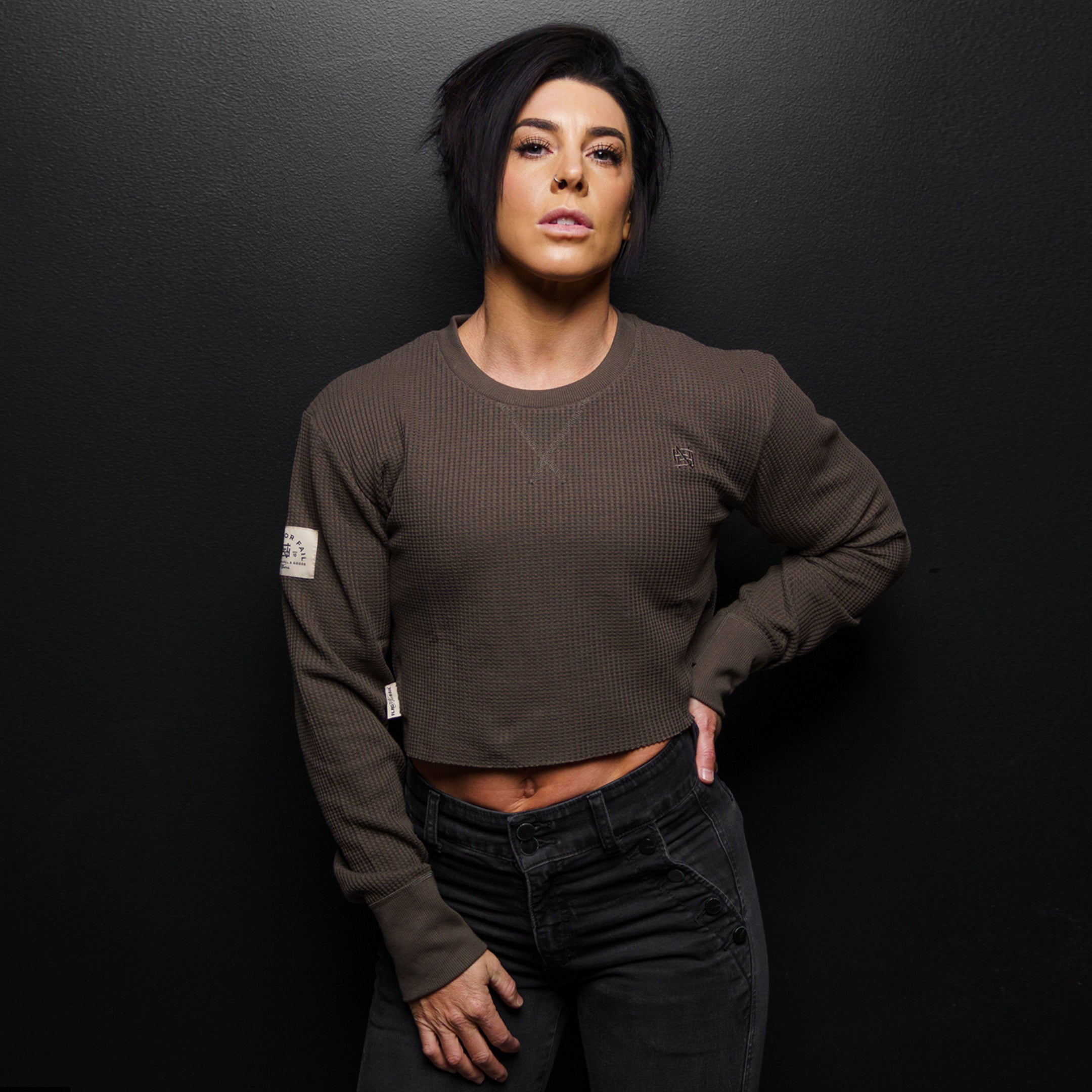 Women's Forever Waffle Knit Crop Sweater - Olive Grey | Cozy Fall & Winter Layering Top for Casual Outfits & Loungewear