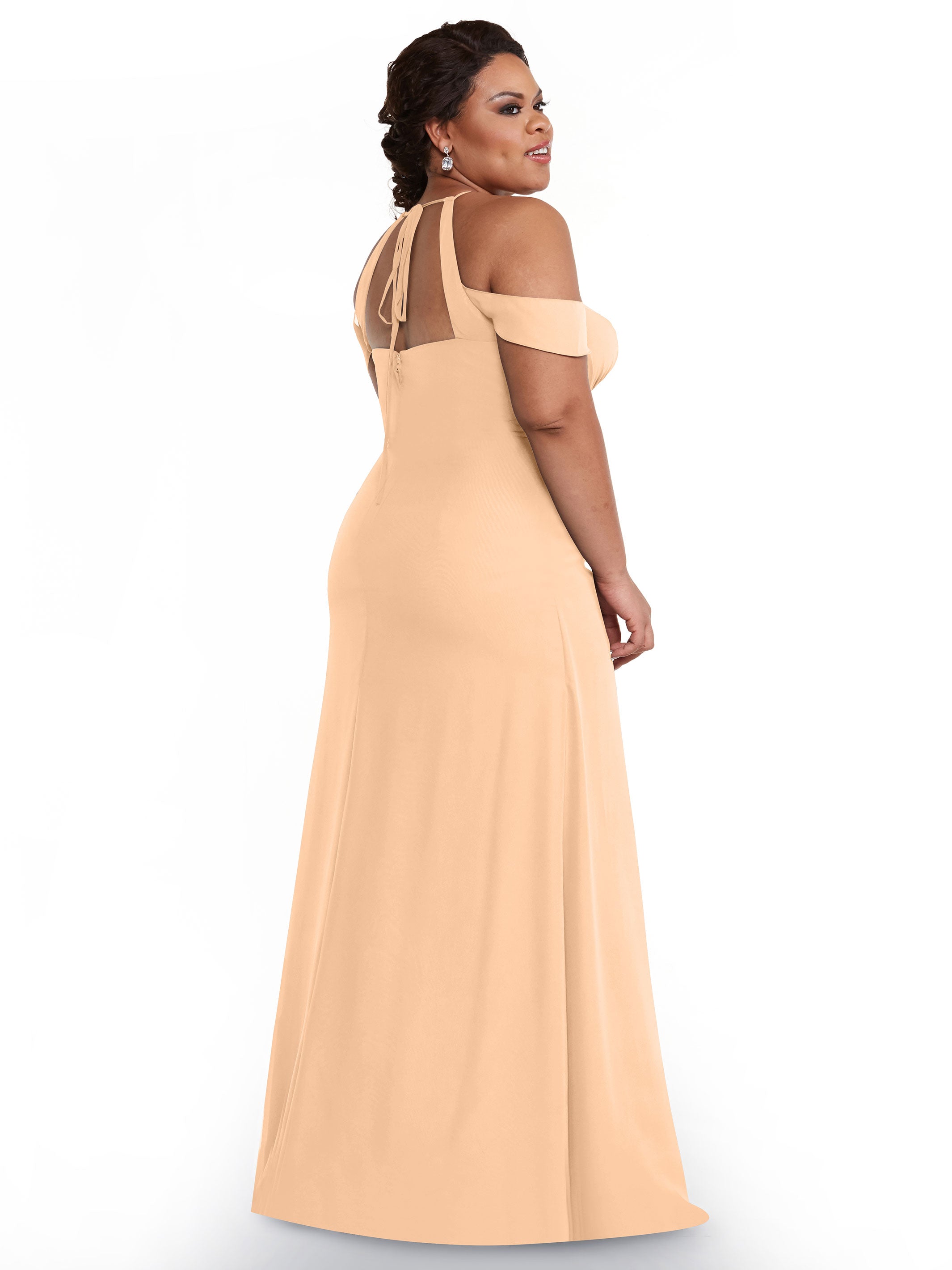 Elegant Off The Shoulder Chiffon Bridesmaid Dress with Halter Neckline - Perfect for Weddings, Formal Events & Special Occasions