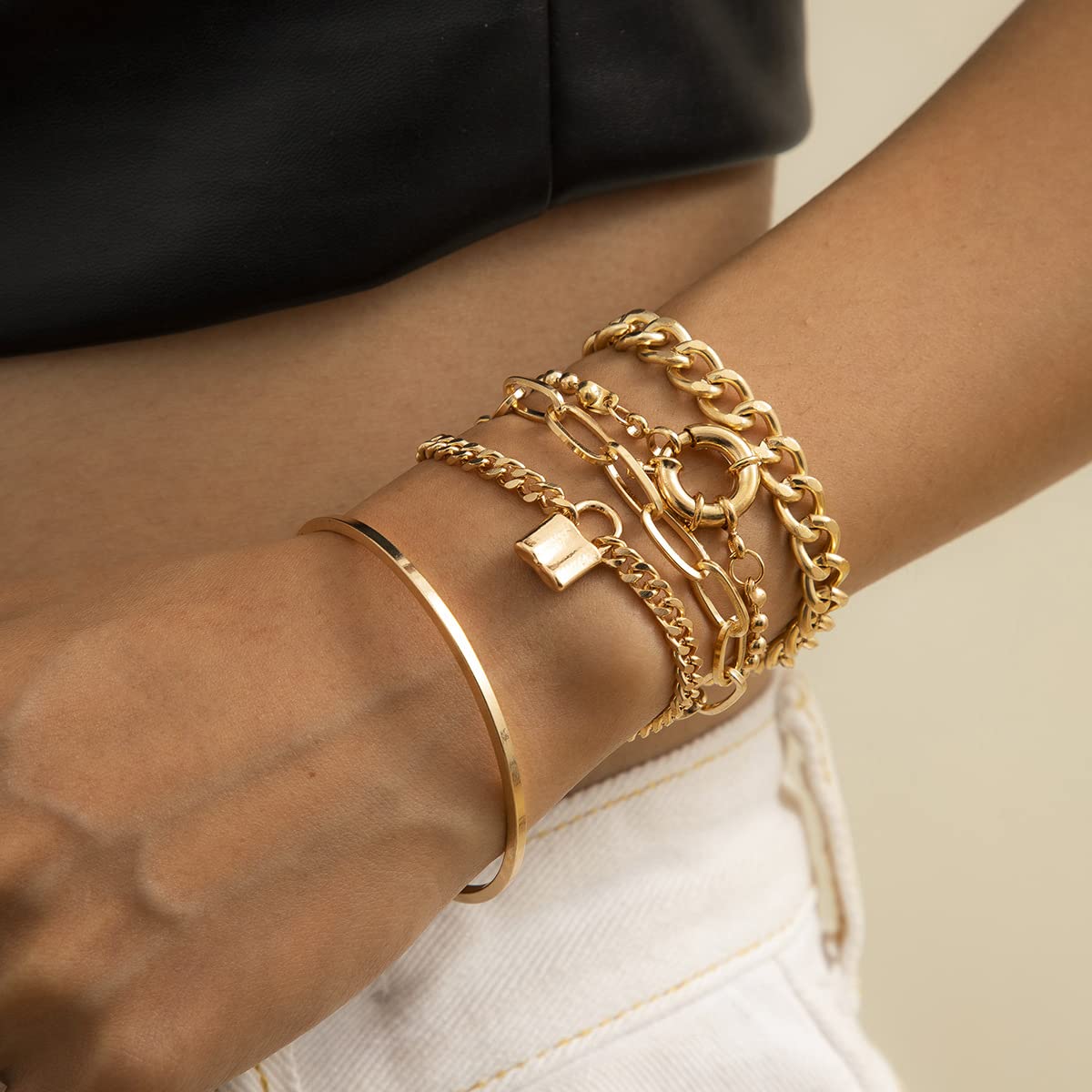 Stylish Cuban Link Bracelets for Women - Thin Open Cuff, Paperclip & Ball Chain Bracelet Set | Trendy Beaded Jewelry Gift for Girls | Perfect for Parties, Dating & Everyday Wear