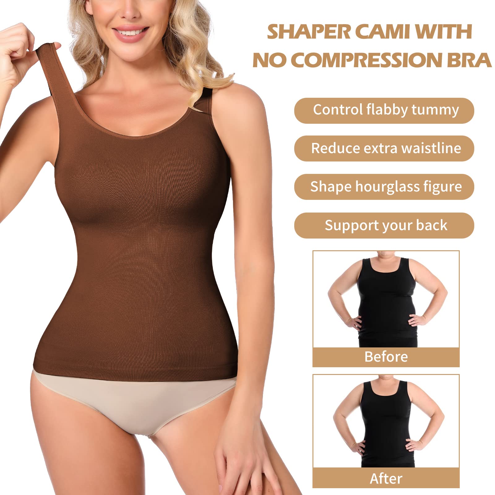 JOYSHAPER Women's Tummy Control Shapewear Cami - Seamless Compression Tank Top for Body Slimming & Smoothing | Perfect for Everyday Wear, Workout & Special Occasions