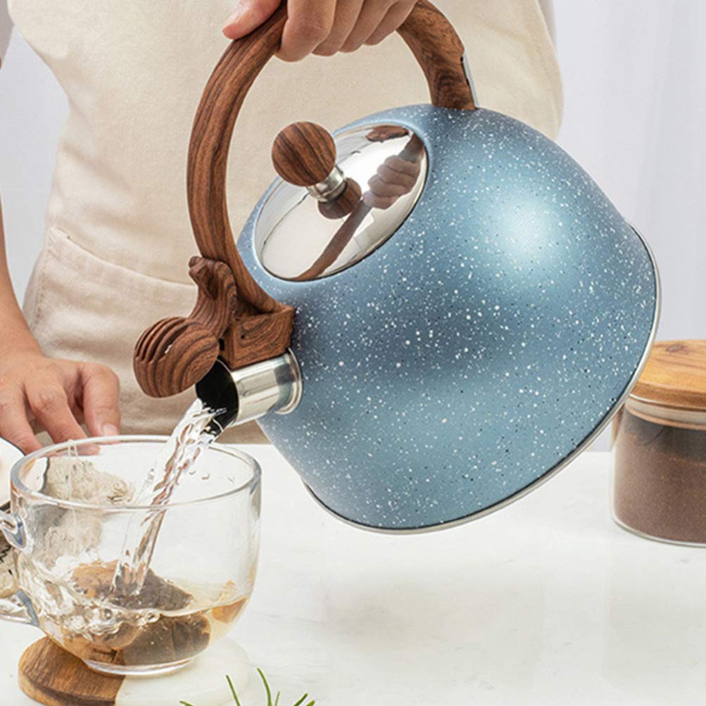 NUOBESTY 1pc Stainless Steel Whistling Tea Kettle - Large Capacity Flat Bottom Teakettle for Home, Stovetop & Camping - Perfect for Boiling Water, Making Tea & Coffee